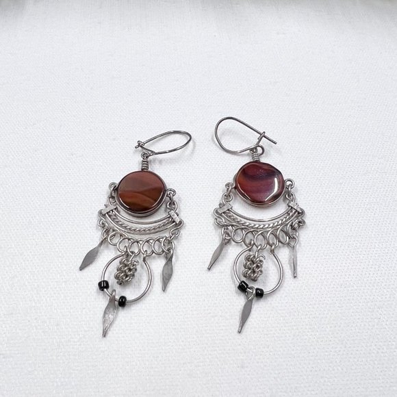 Silver Tone Agate 2 ¼” Wire Earrings - Picture 3 of 5